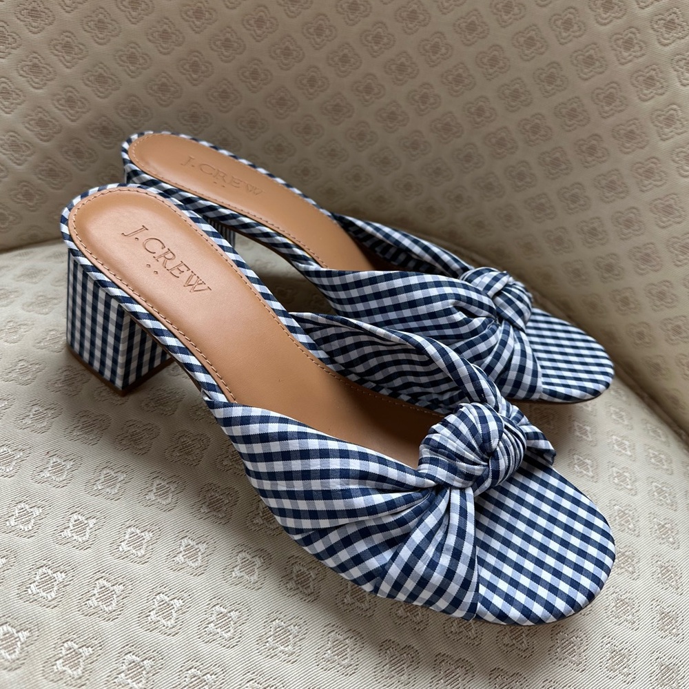 J. Crew Women's Blue Gingham Heeled Sandals